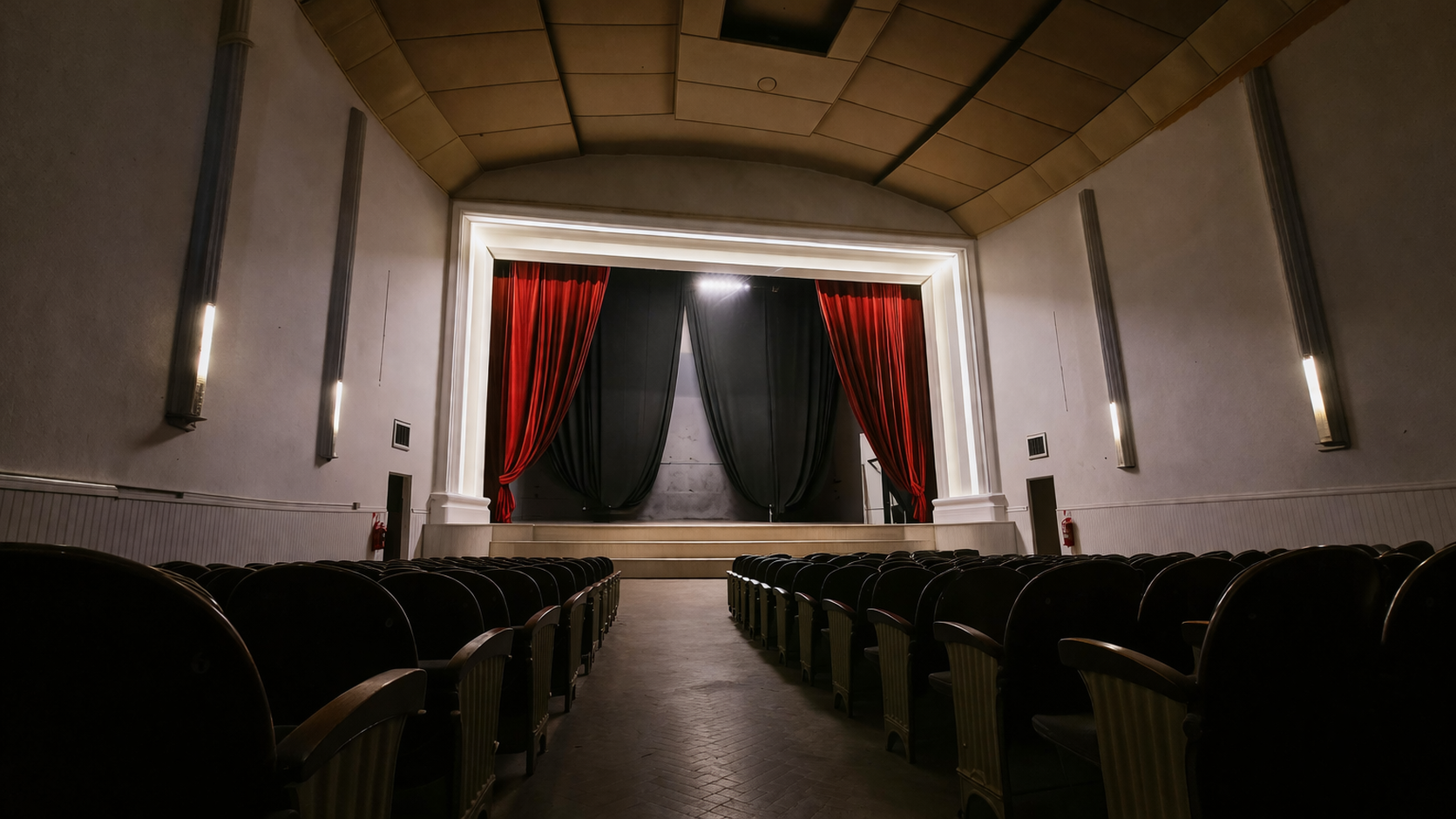 Sala y escenario con telón